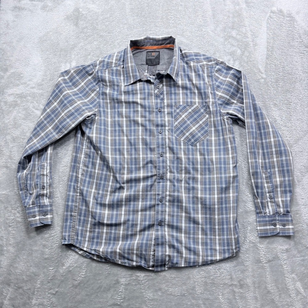 5.11 Tactical Shirt Mens Medium Blue Plaid Long Sleeve Snap Button Utility
